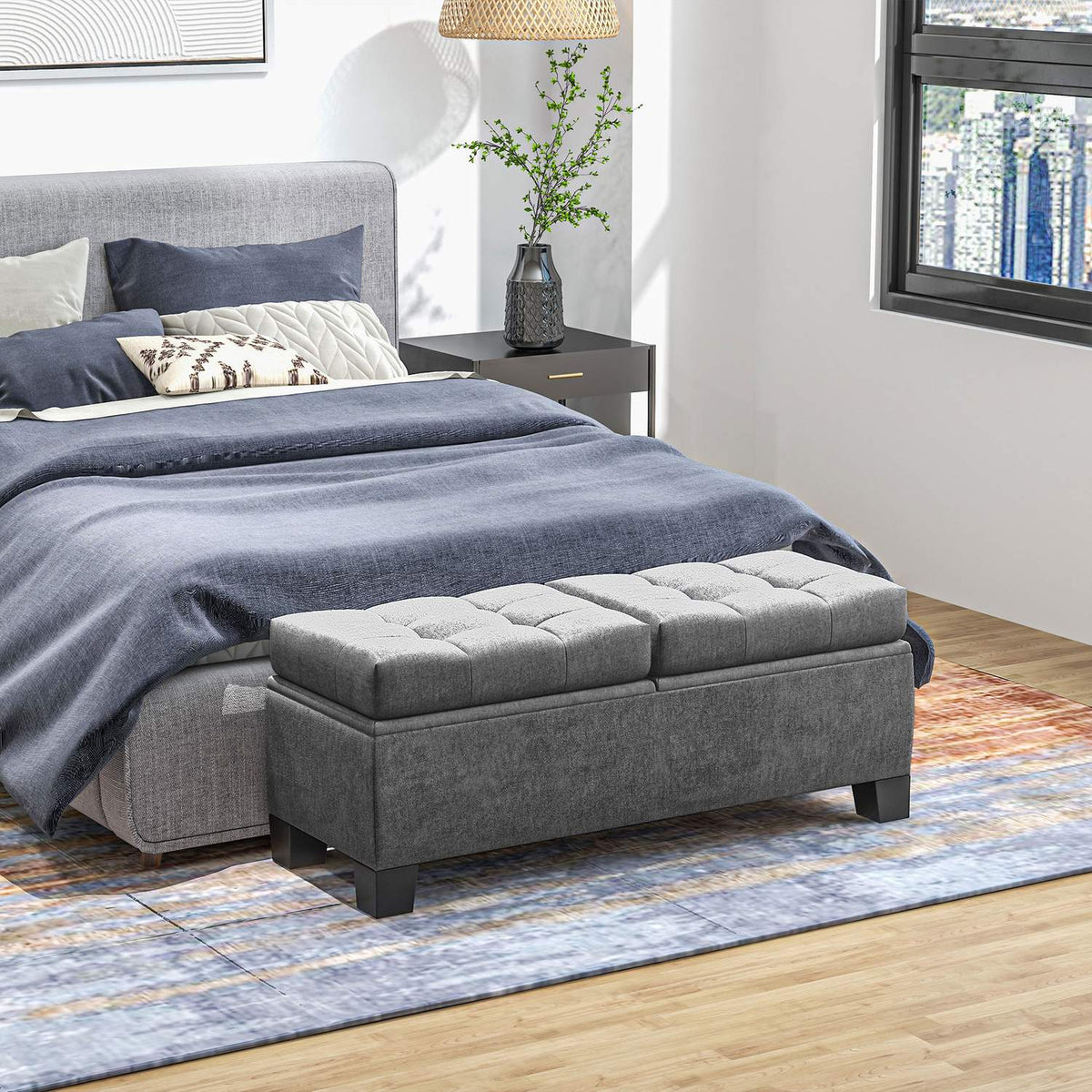 Opbergbank met linnen bekleding, 116 cm, grijs