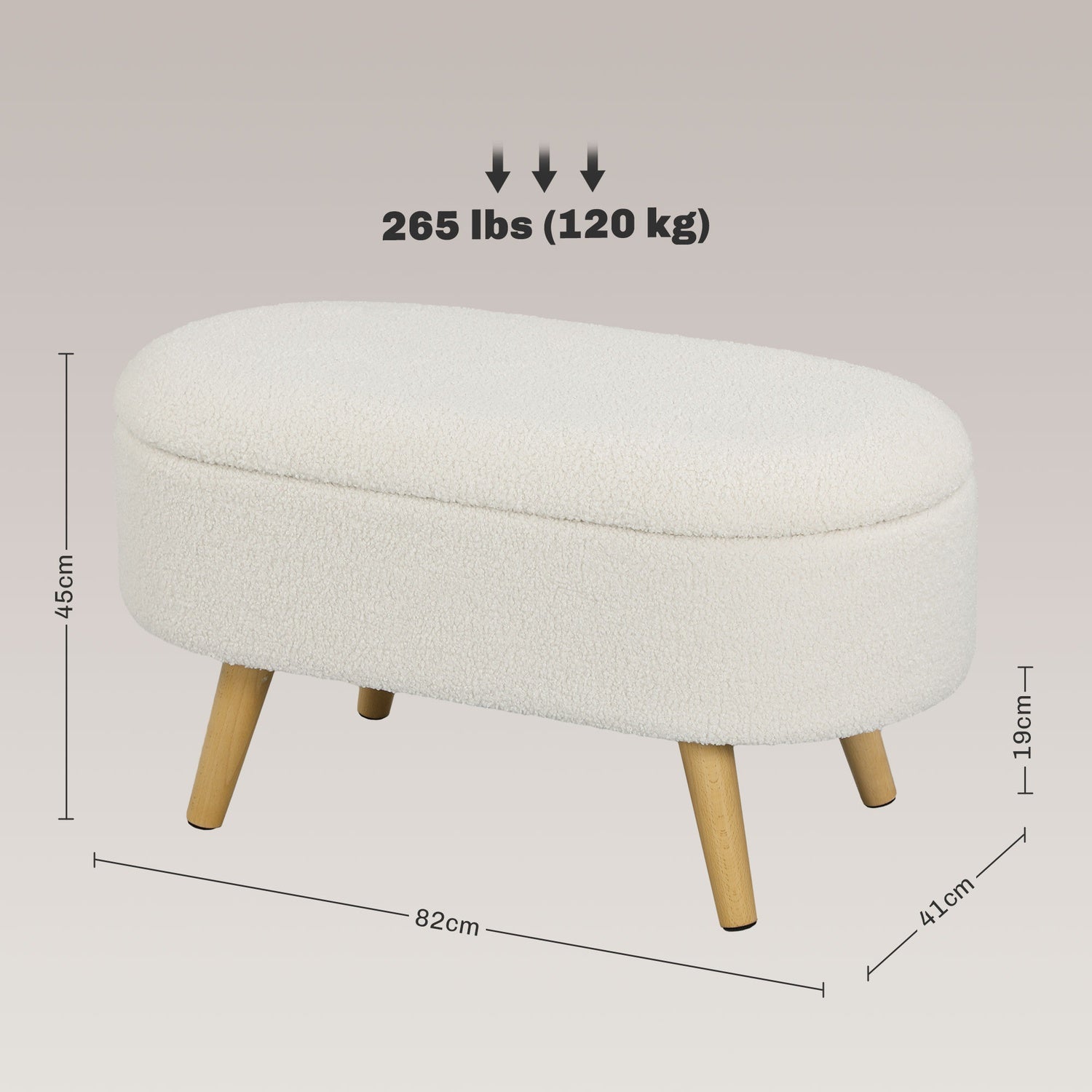 Truhenbank mit Deckel, bezogen Teddy-Samt, 82x41x45 cm