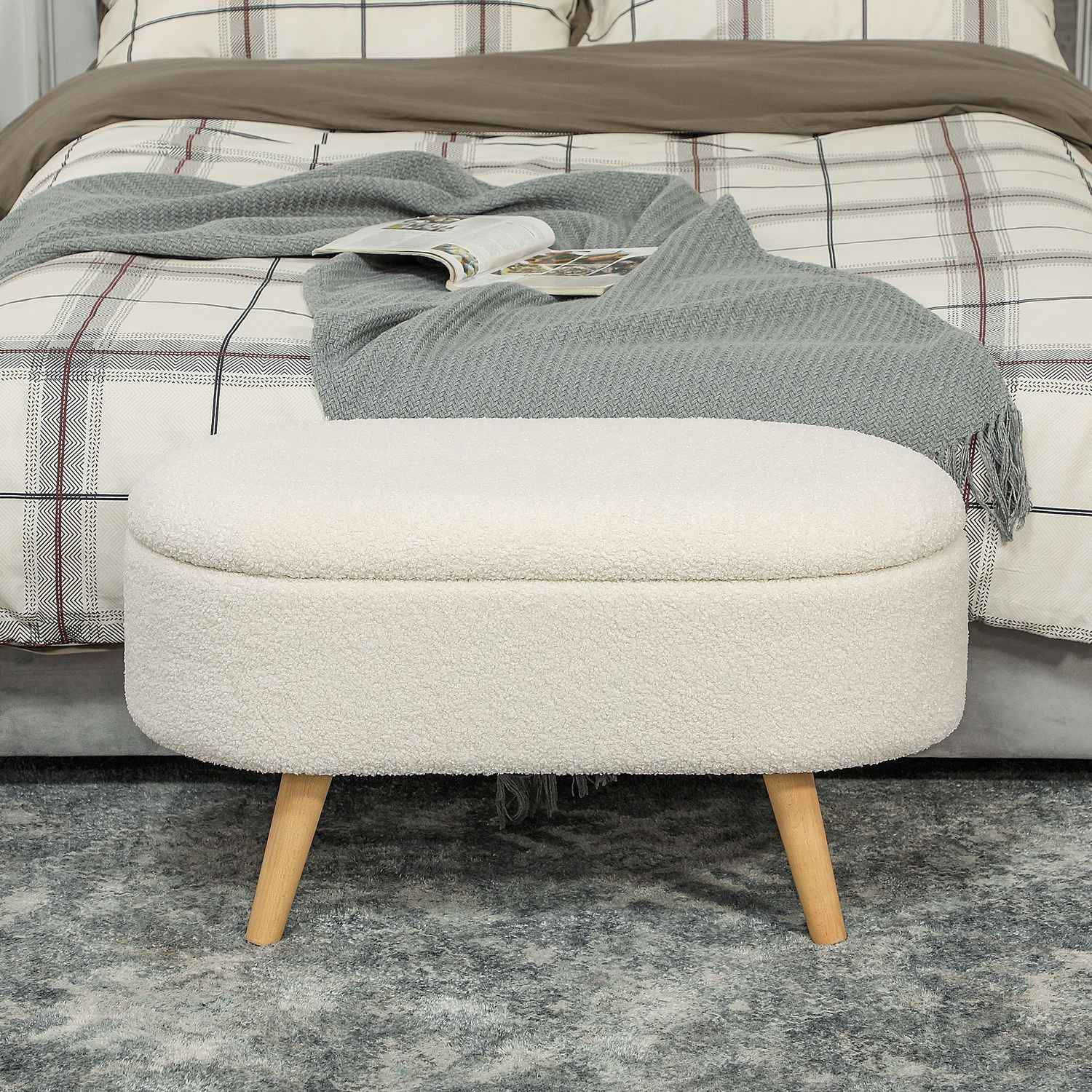 Truhenbank mit Deckel, bezogen Teddy-Samt, 82x41x45 cm