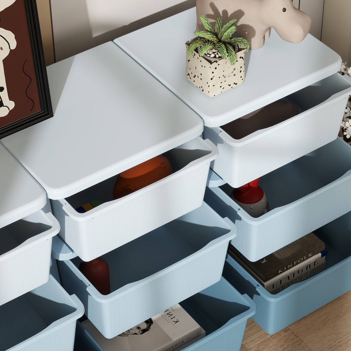 Opbergkast voor kinderen, 9 lades, blauw, kunststof
