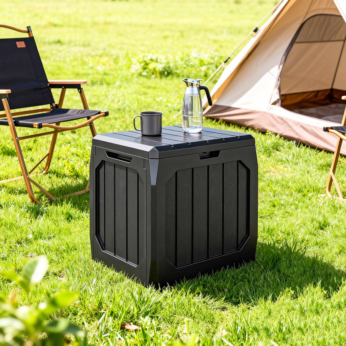 Opbergbox voor buiten, 121 l, zwart, weerbestendig, afsluitbaar