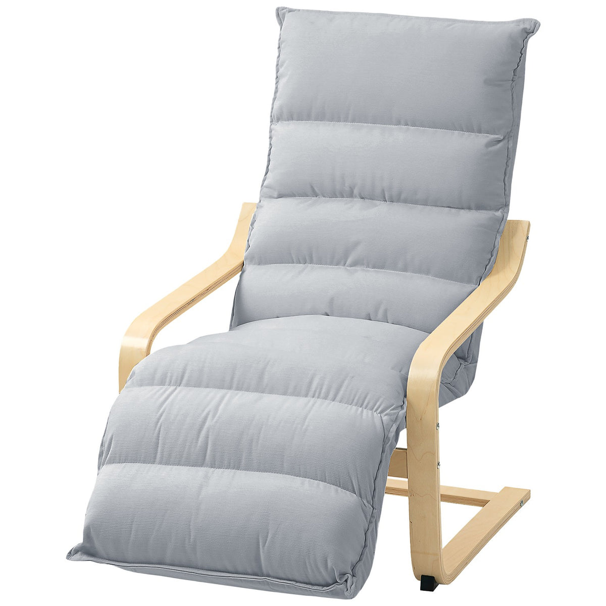 Fauteuil van berkenhout, gestoffeerde stoel met verstelbare voetsteun, moderne fauteuil, lichtgrijs