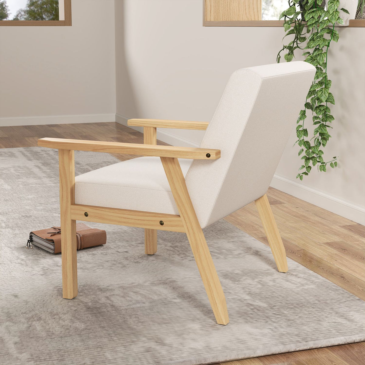 Fauteuil met armleuningen, Bekleed, Crèmewit, 64x70x72 cm