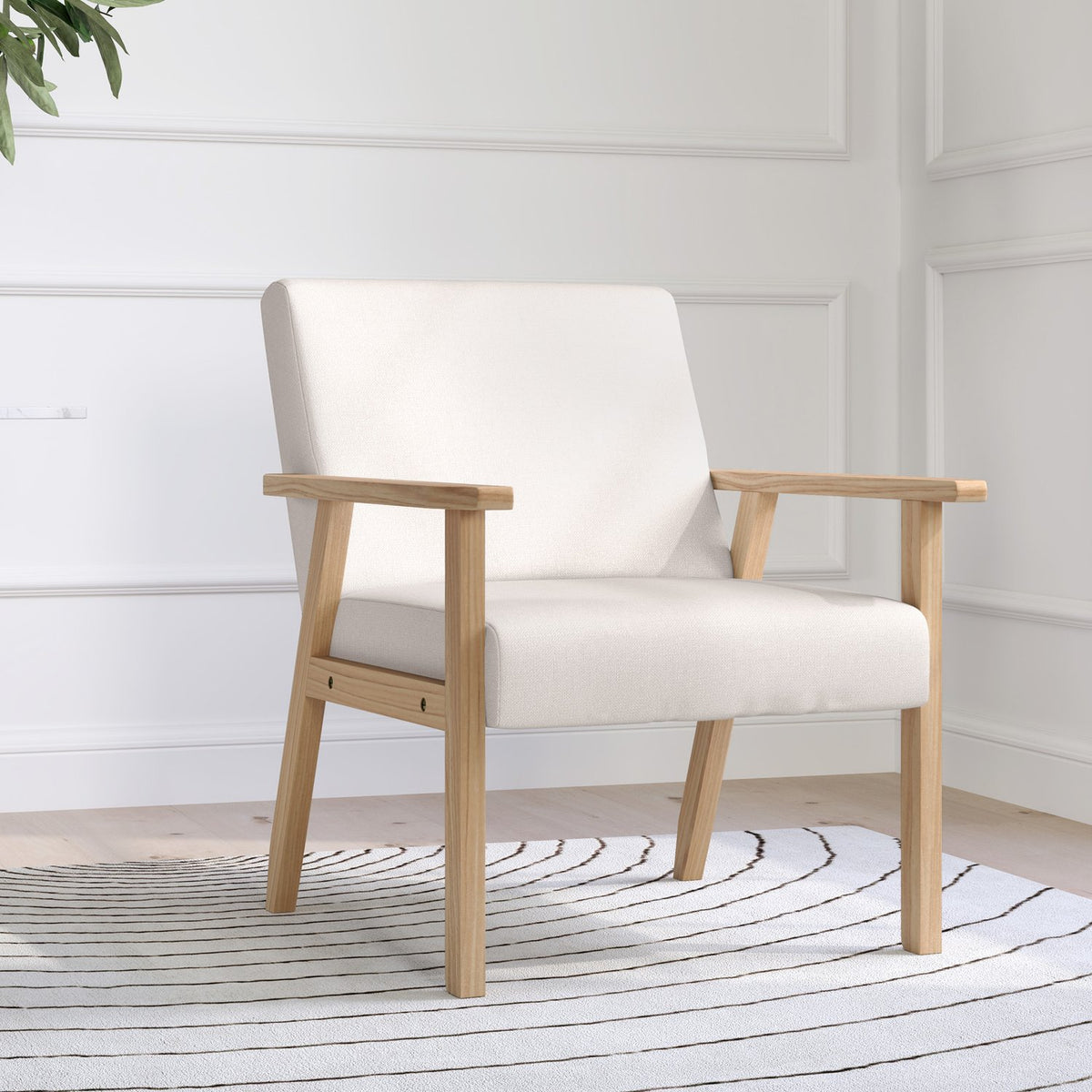 Fauteuil met armleuningen, Bekleed, Crèmewit, 64x70x72 cm