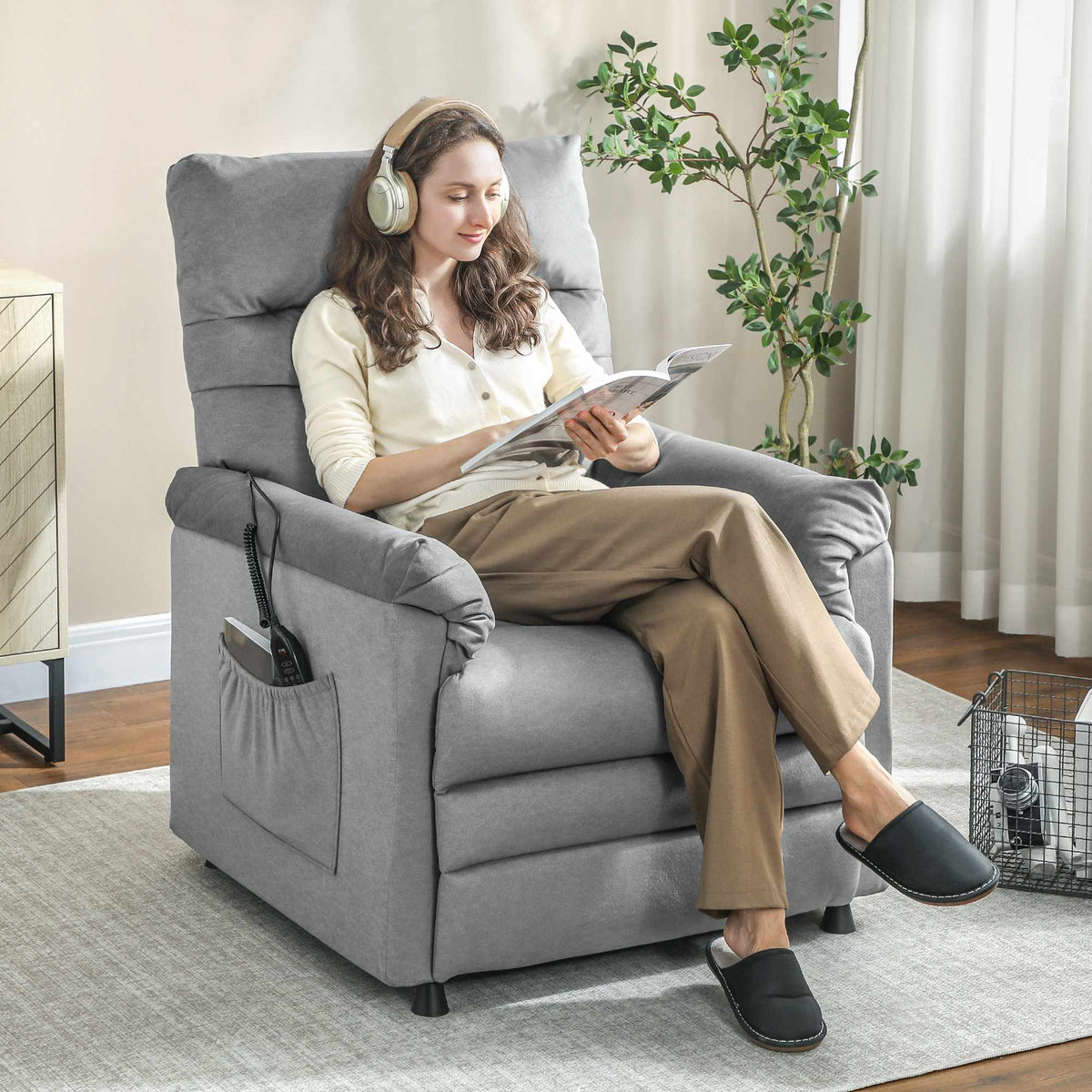 Massagestoel met warmtefunctie, USB-poort, grijs fluweel