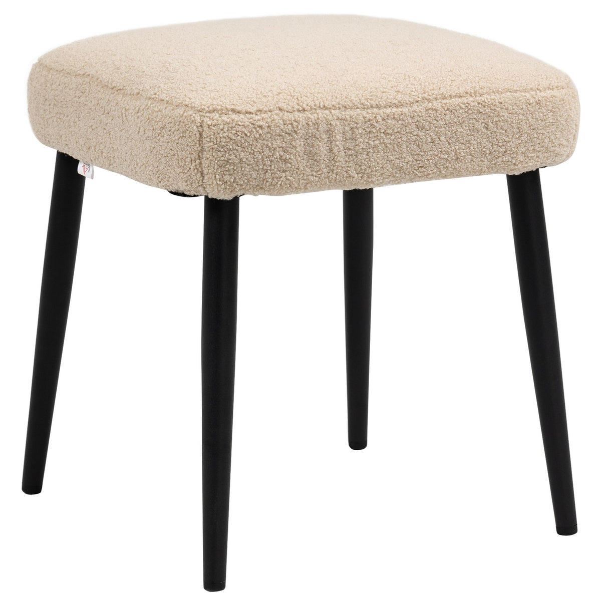 Vierkante beige poef, kasjmierlook, stalen poten, 42x42x47 cm