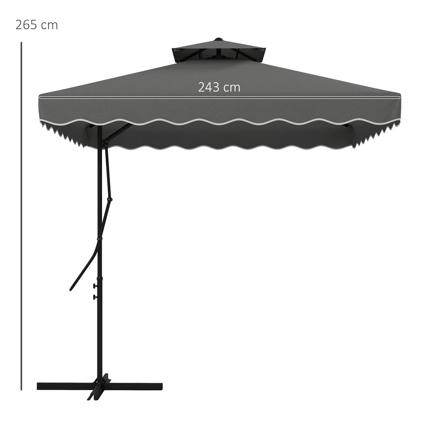 Vierkant Balkonparasol, 243cm, UV-bescherming, Donkergrijs