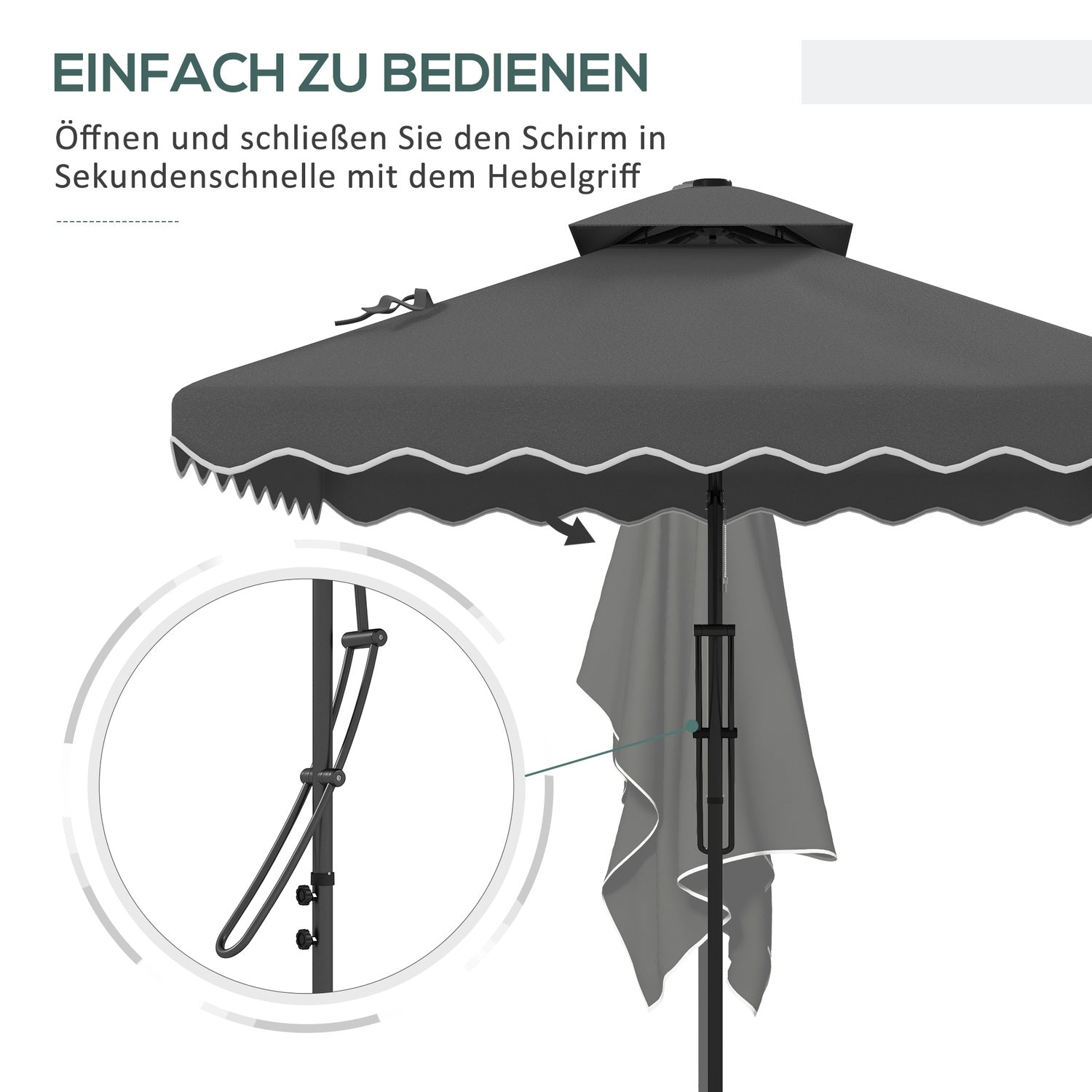 Vierkant Balkonparasol, 243cm, UV-bescherming, Donkergrijs