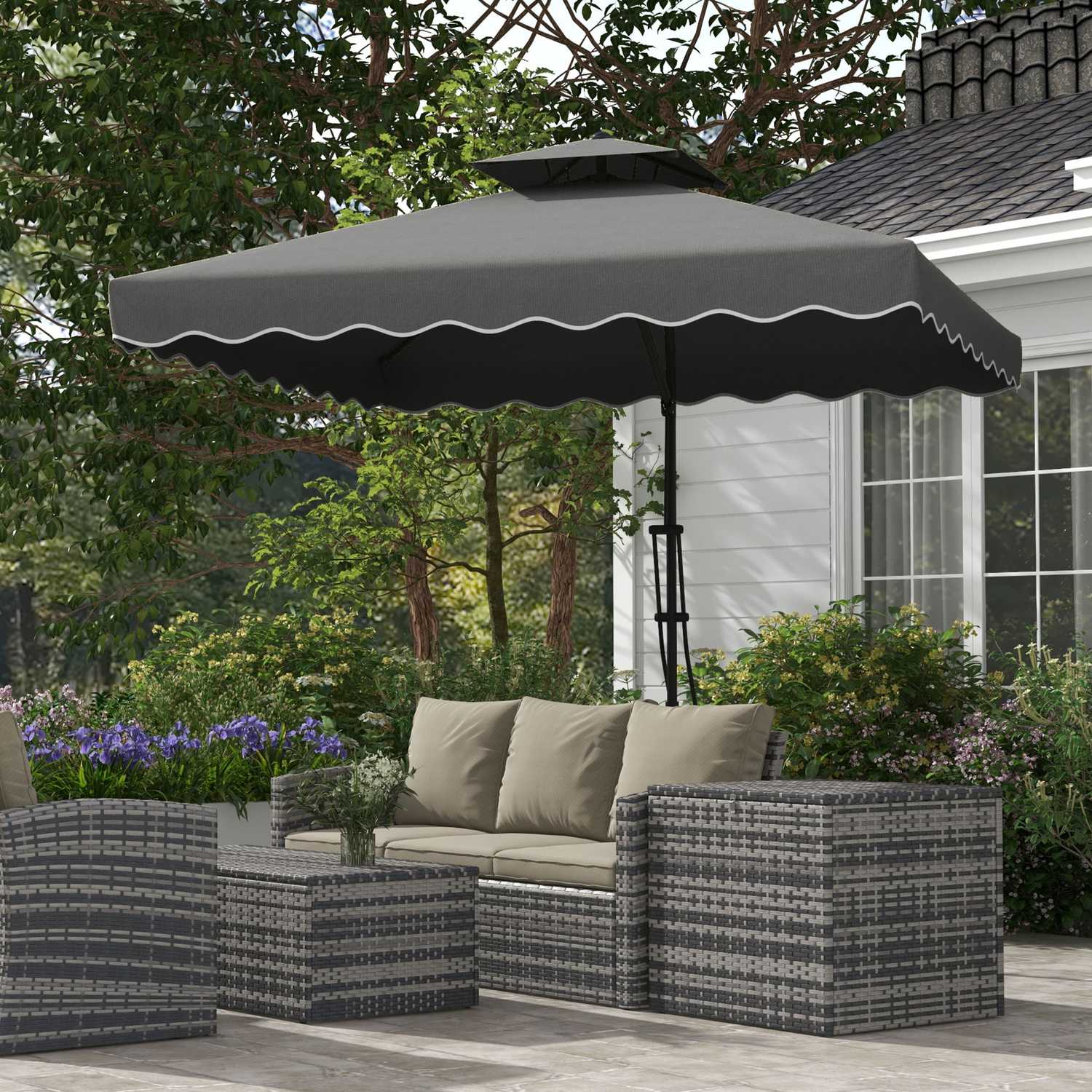 Vierkant Balkonparasol, 243cm, UV-bescherming, Donkergrijs