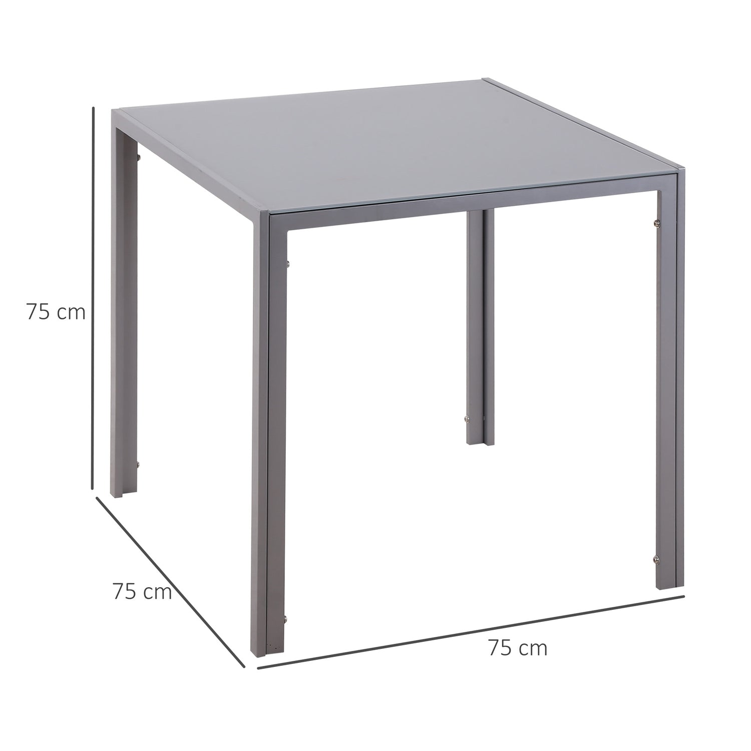 Tavolo da pranzo quadrato per 4, piano in vetro temperato, grigio
