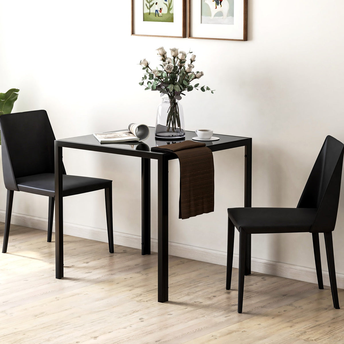 Vierkante glazen eettafel voor 4 personen, 80 kg draagvermogen, Zwart