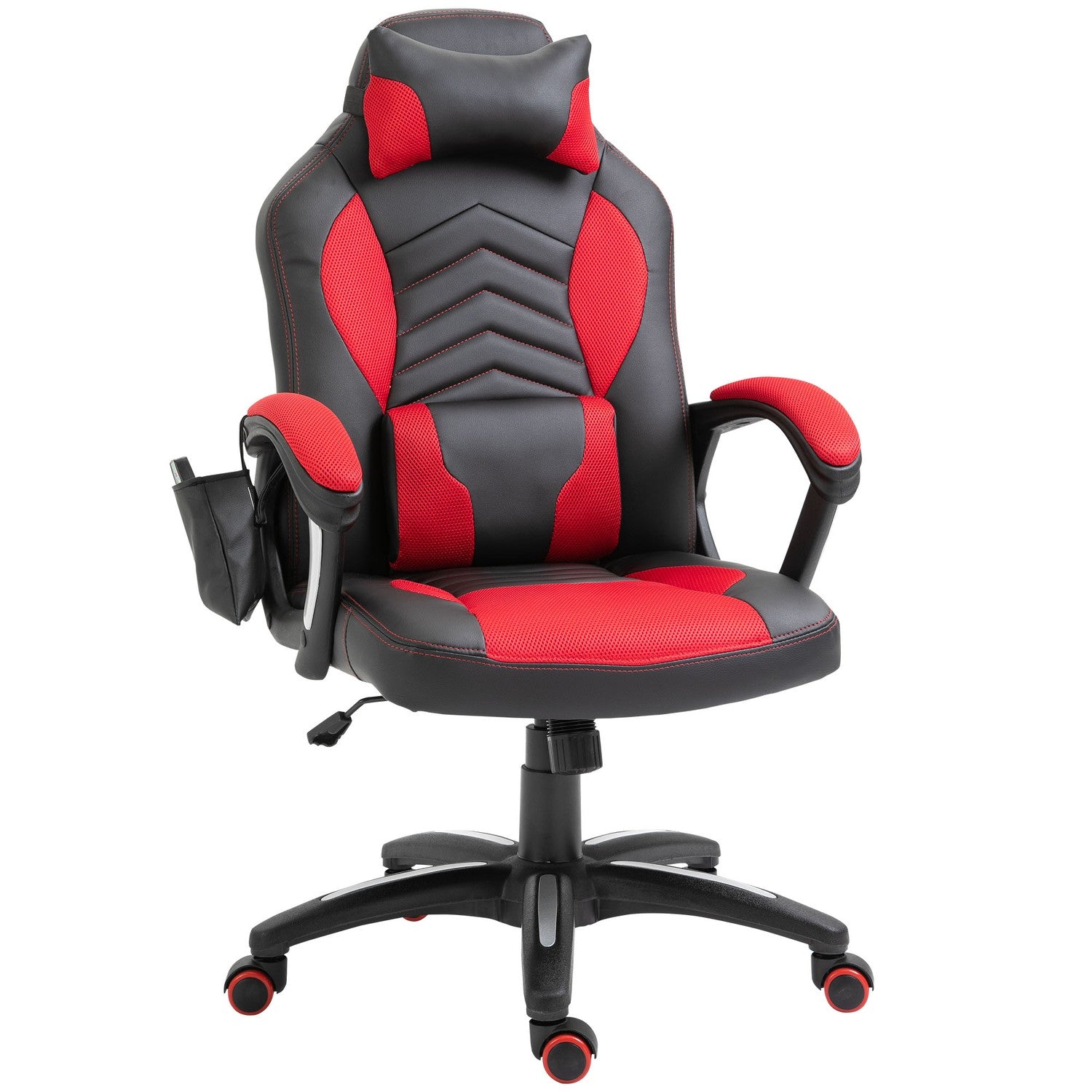 Gamingstoel met warmte en massage, rood PU, verstelbaar