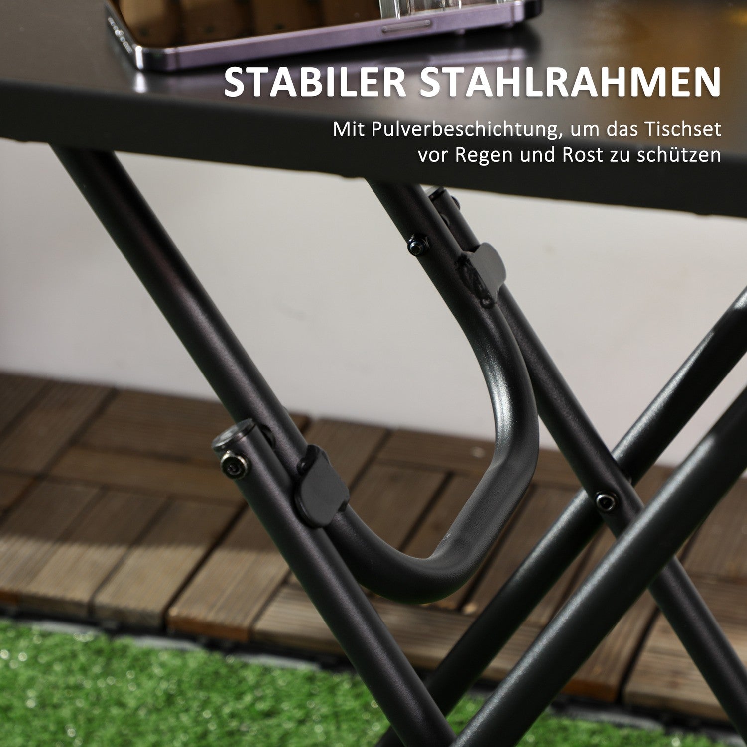 Tuin Bistro Set – 1 tafel en 2 stoelen, staal, zwart