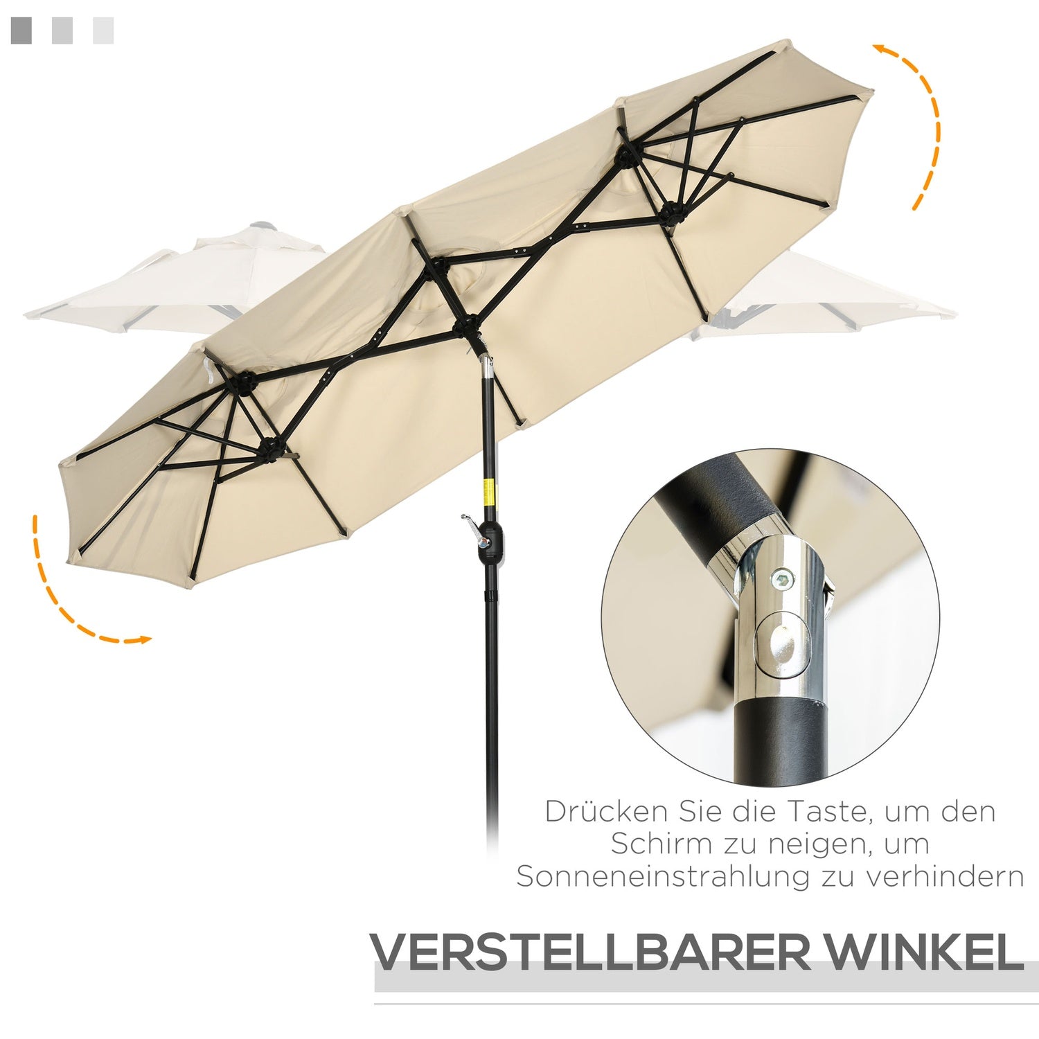 Tuinmarktparasol, 285x147cm, Kantel- & Winddak