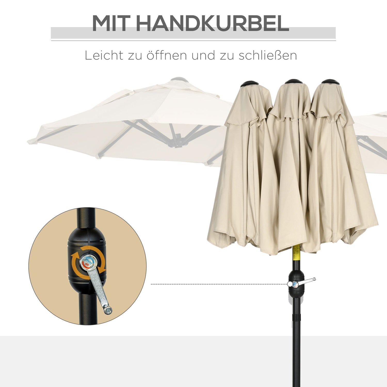 Tuinmarktparasol, 285x147cm, Kantel- & Winddak