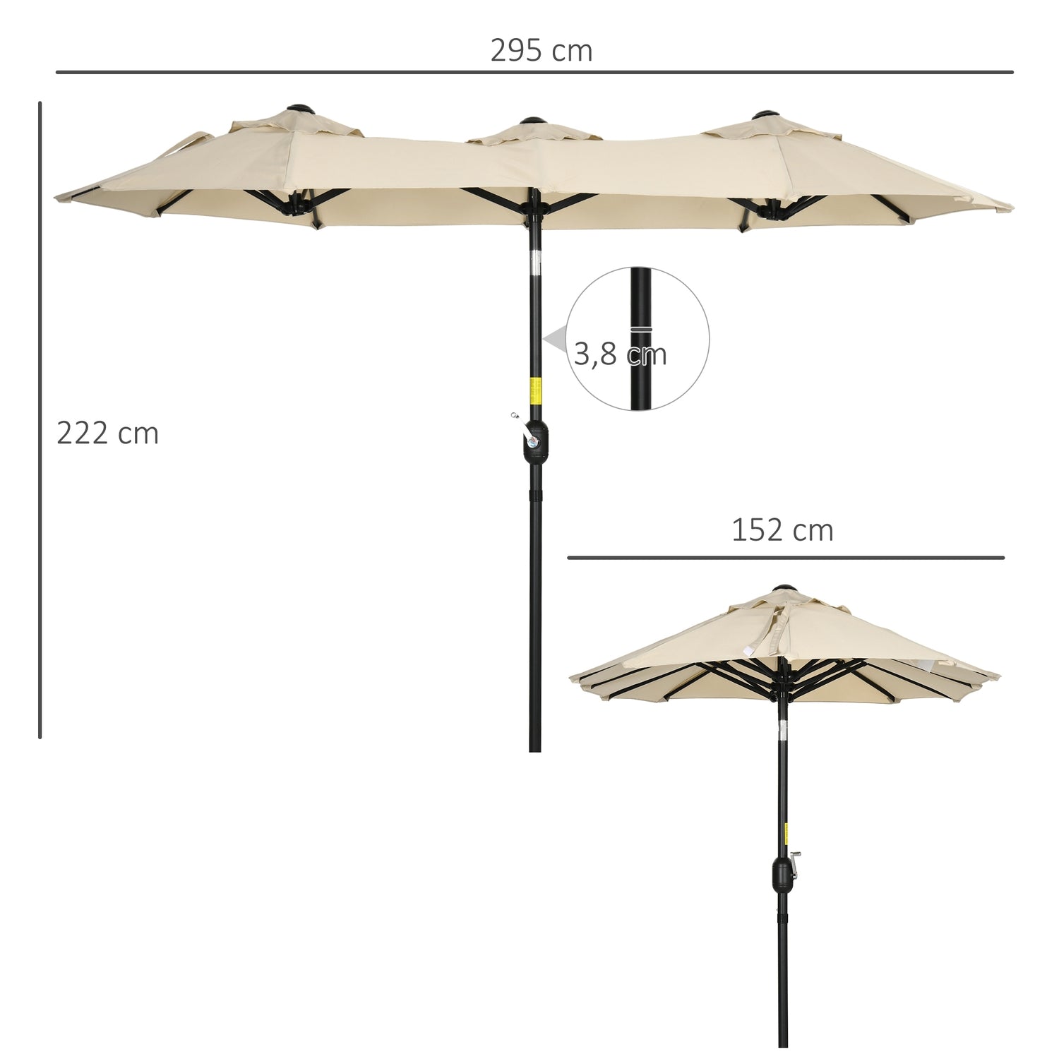 Tuinmarktparasol, 285x147cm, Kantel- & Winddak