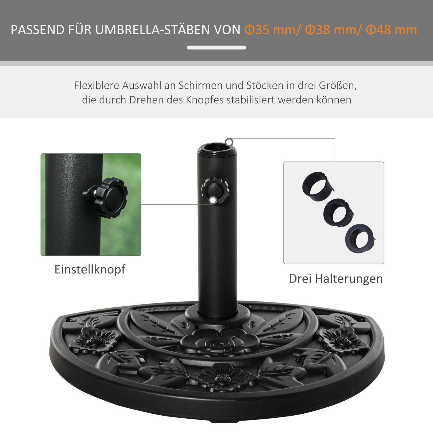 Parasolvoet 9kg, Bloemmotief, Ø35/38/48mm