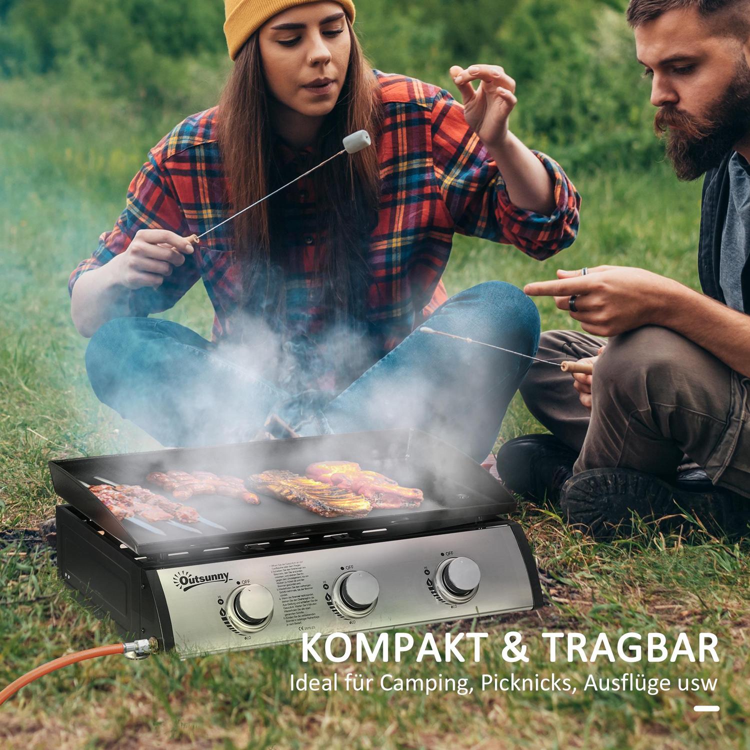 Gasgrill med 3 brännare, rostfritt stål för trädgård
