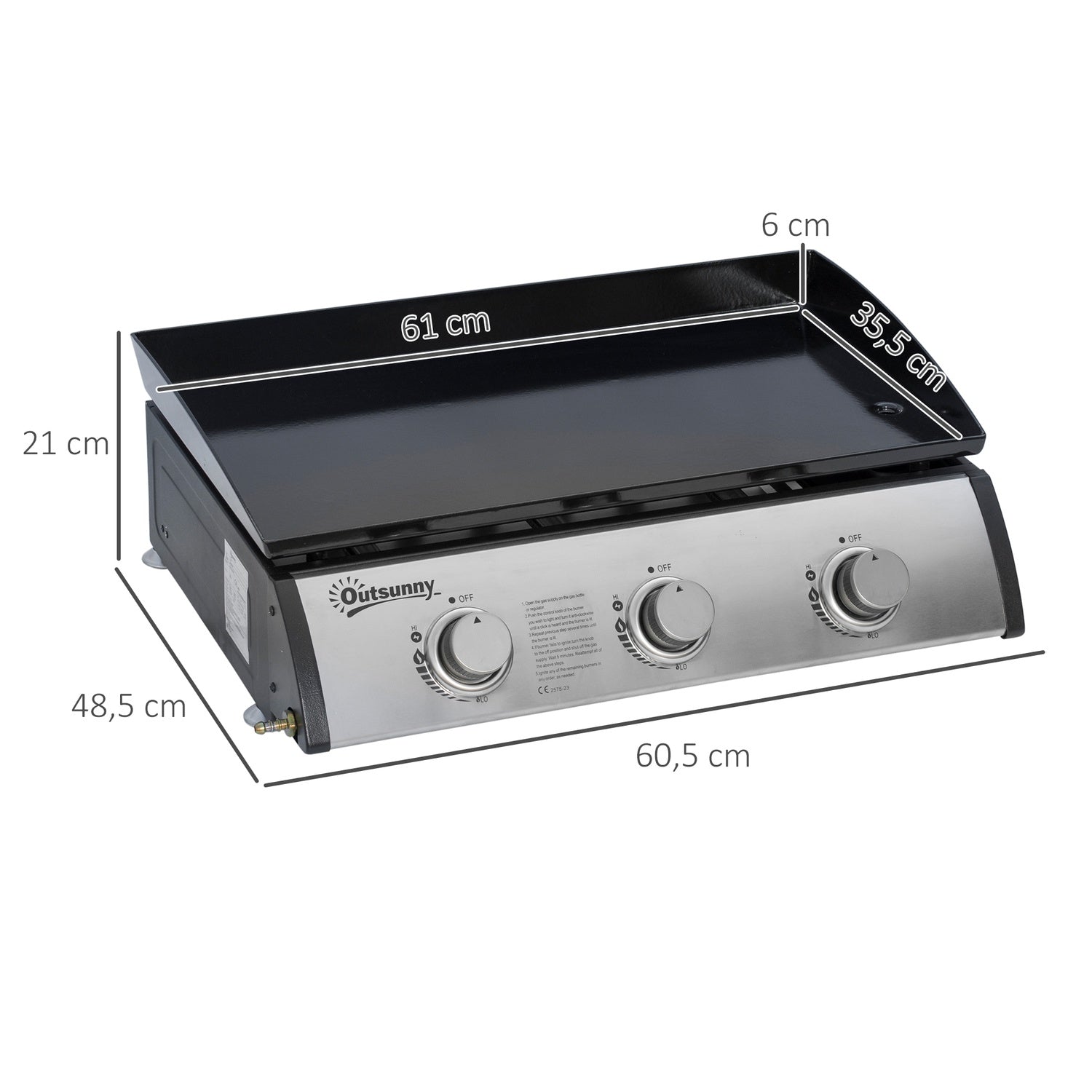 Barbecue a gas con 3 bruciatori inox, riduttore di pressione