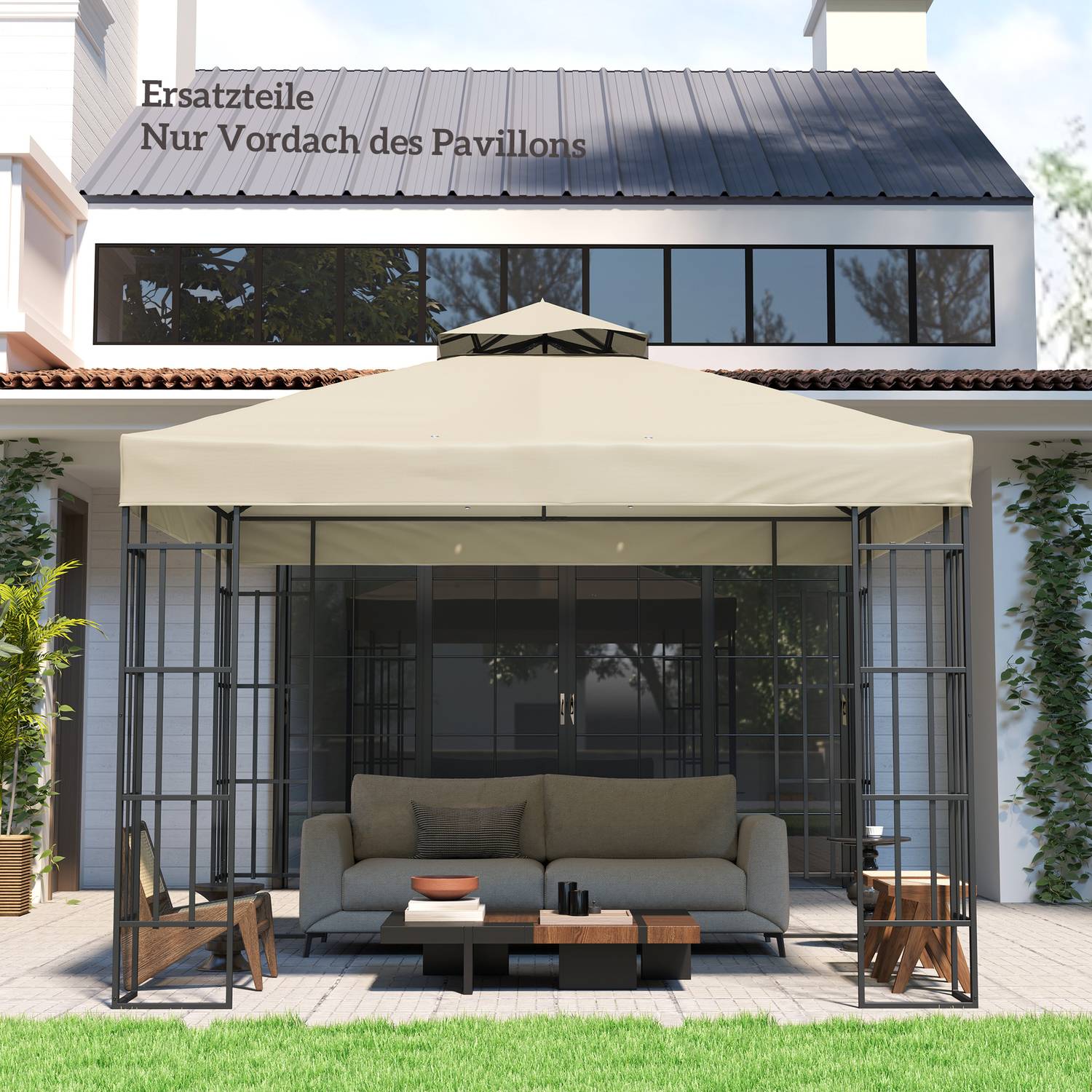Telo di ricambio per gazebo 3x3m, impermeabile, bianco crema
