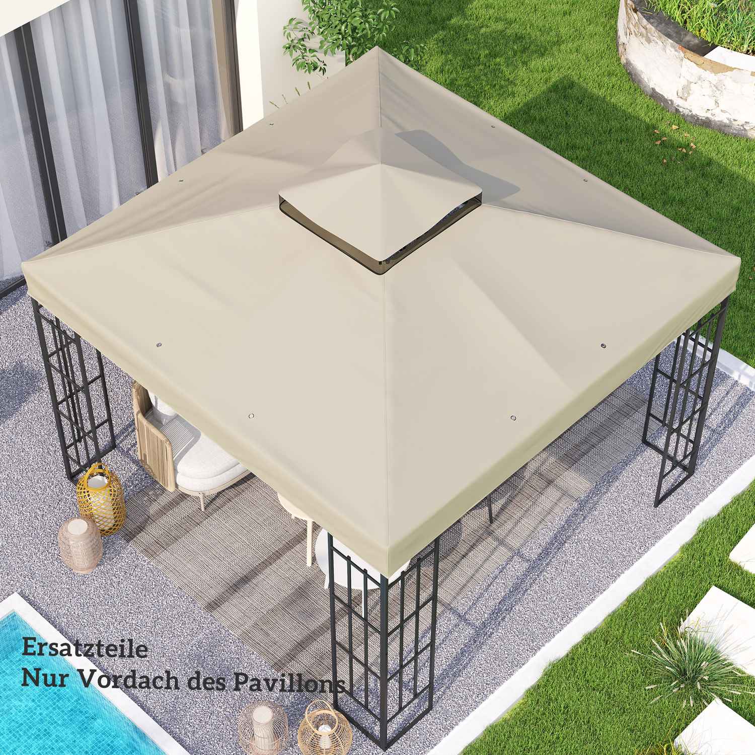 Telo di ricambio per gazebo 3x3m, impermeabile, bianco crema