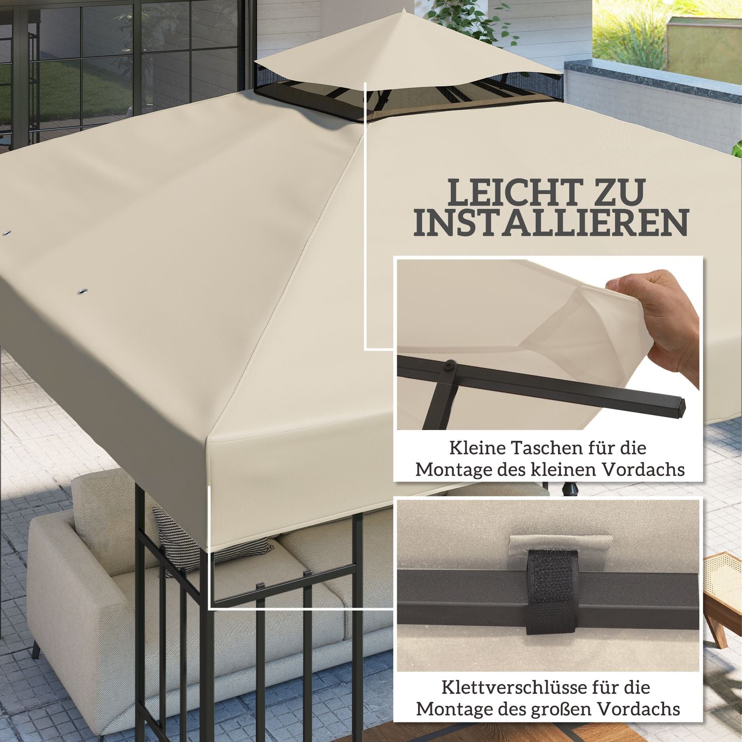 Telo di ricambio per gazebo 3x3m, impermeabile, bianco crema
