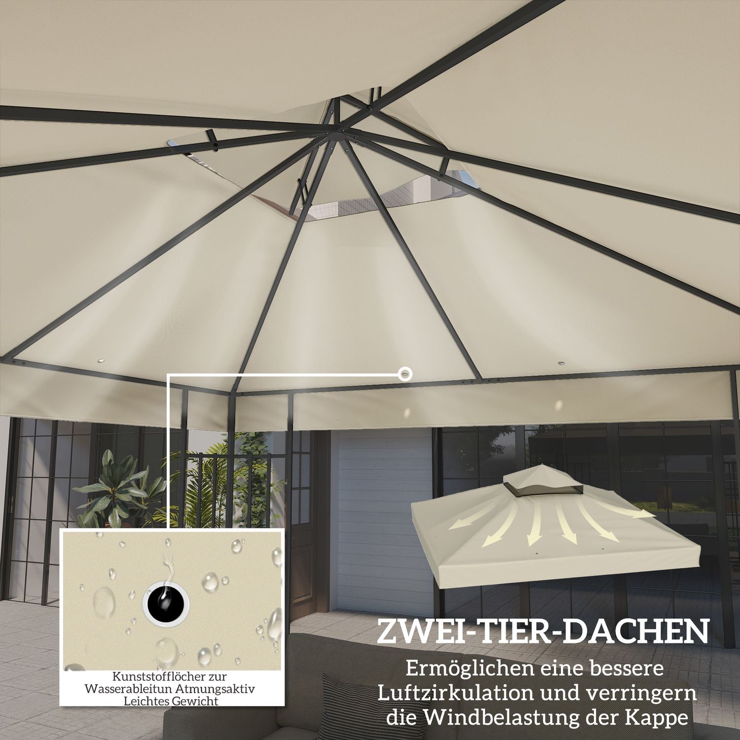 Telo di ricambio per gazebo 3x3m, impermeabile, bianco crema