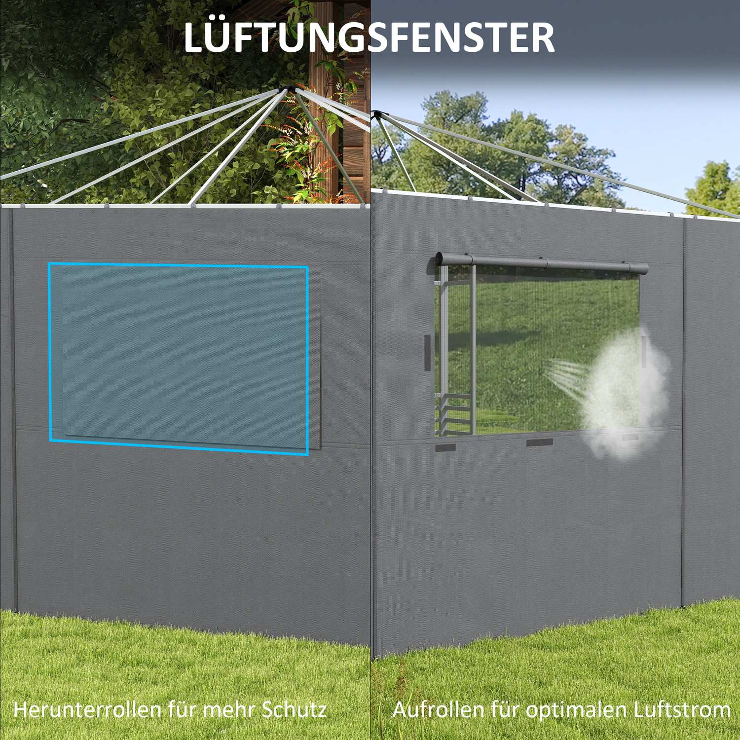 Partytent zijwanden, netvenster, donkergrijs, 2,95x2,95M
