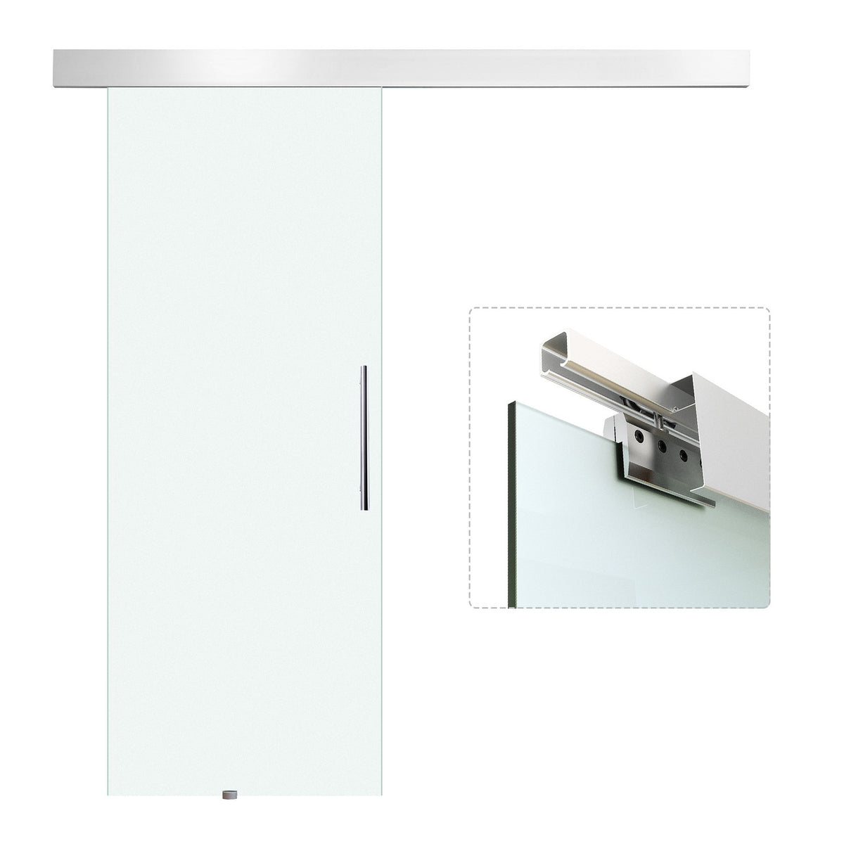 Glazen schuifdeurset met handvat, satijnglans, 2050x900mm