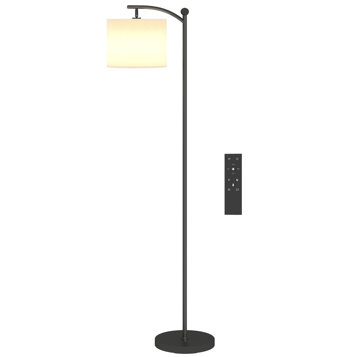 Vloerlamp, verstelbare lichtopties, voetschakelaar, afstandsbediening, metaal,, zwart