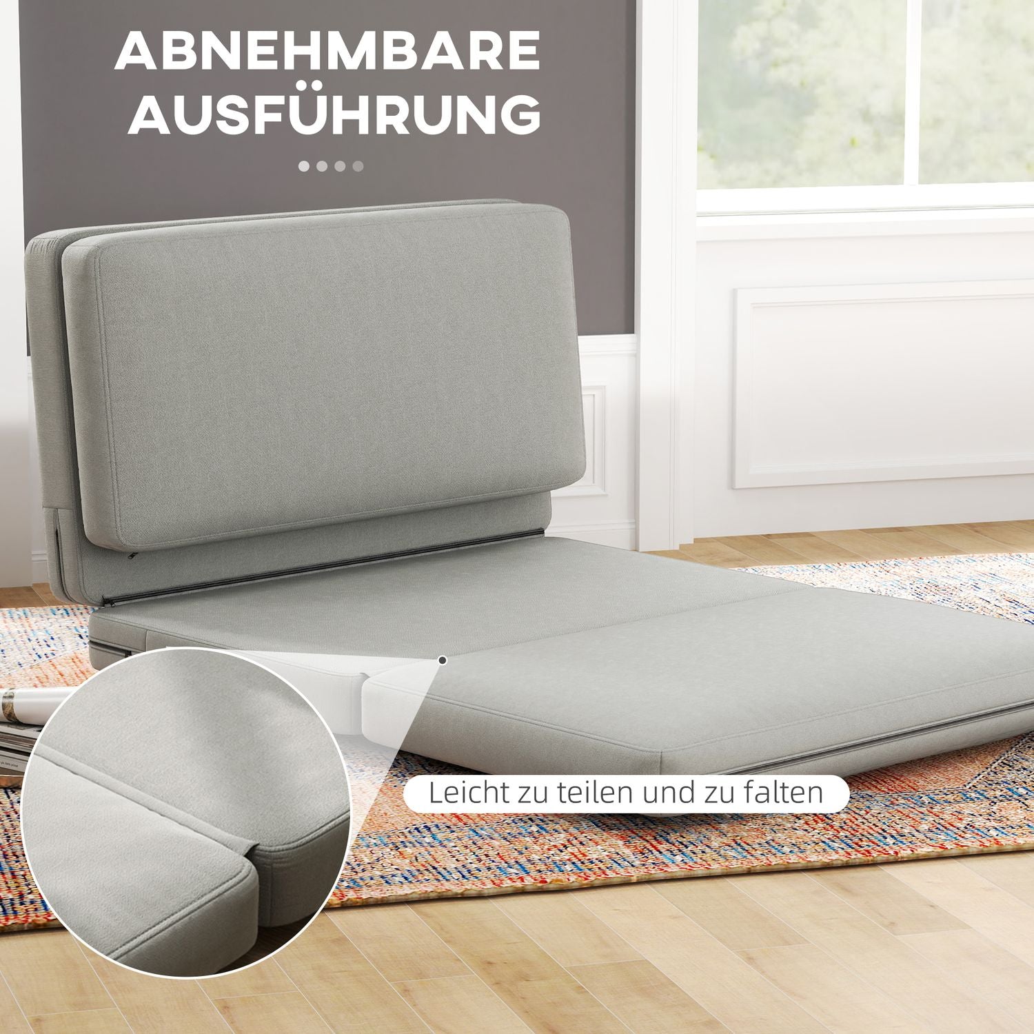 Vloerbank, 3-in-1, fluweellook, draagvermogen 240 kg, lichtgrijs