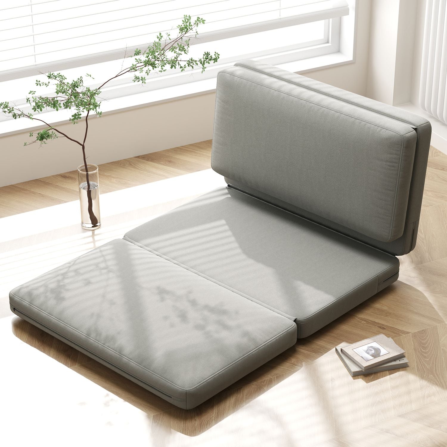 Vloerbank, 3-in-1, fluweellook, draagvermogen 240 kg, lichtgrijs