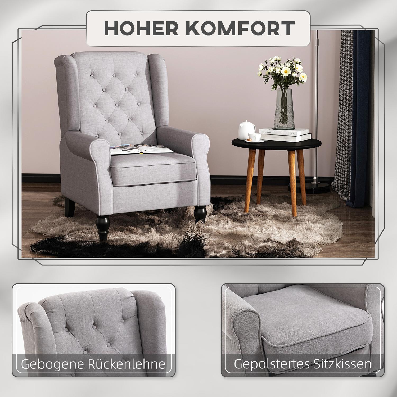 Grå Wingback Accent Stol, Tuftad, Polyester, 74x86x102cm