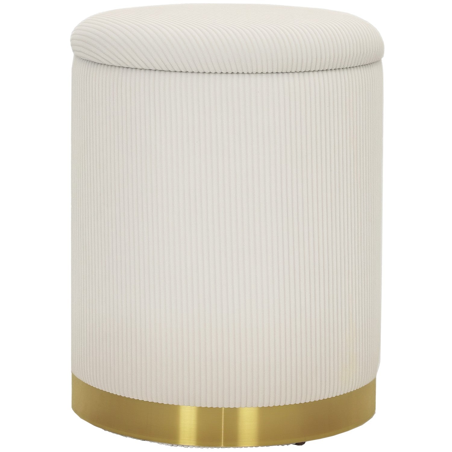 Sgabello contenitore imbottito bianco crema con base in acciaio
