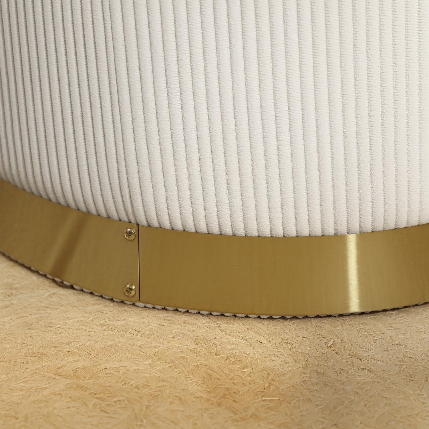 Sgabello contenitore imbottito bianco crema con base in acciaio