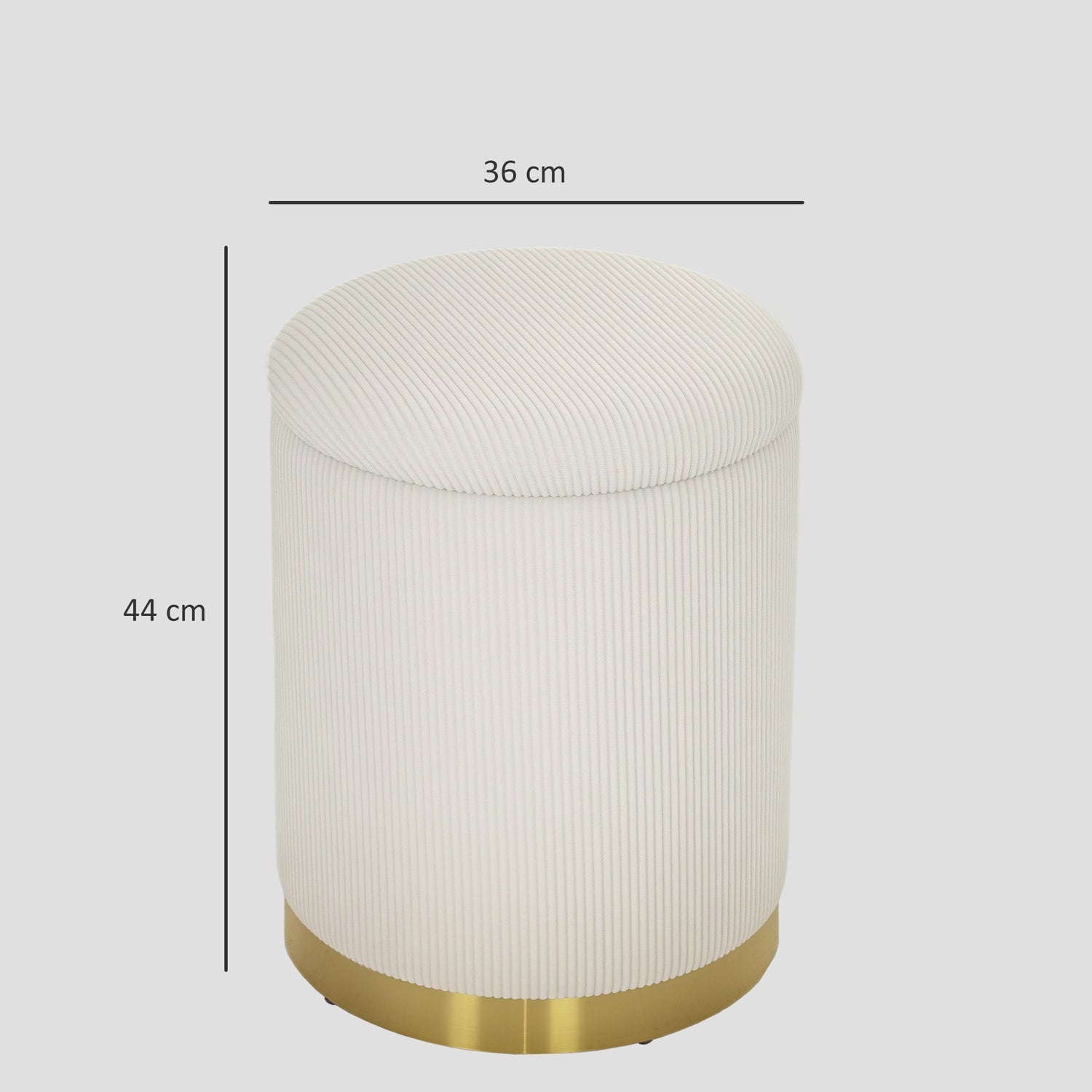 Sgabello contenitore imbottito bianco crema con base in acciaio