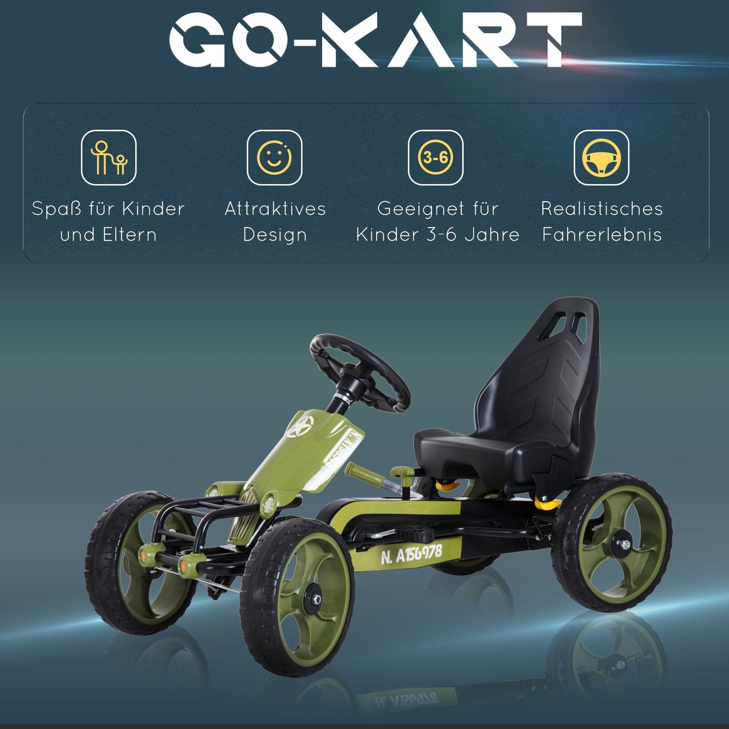 Green Kids Go Kart – Handrem, verstelbare stoel, 3+ jaar