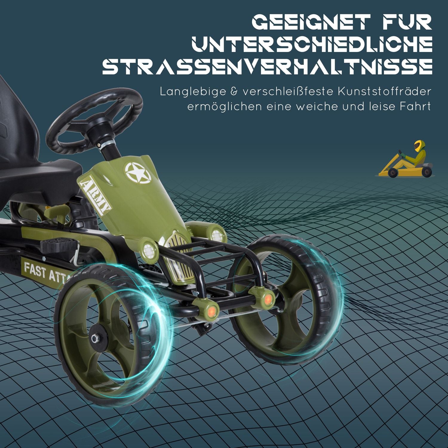 Green Kids Go Kart – Handrem, verstelbare stoel, 3+ jaar