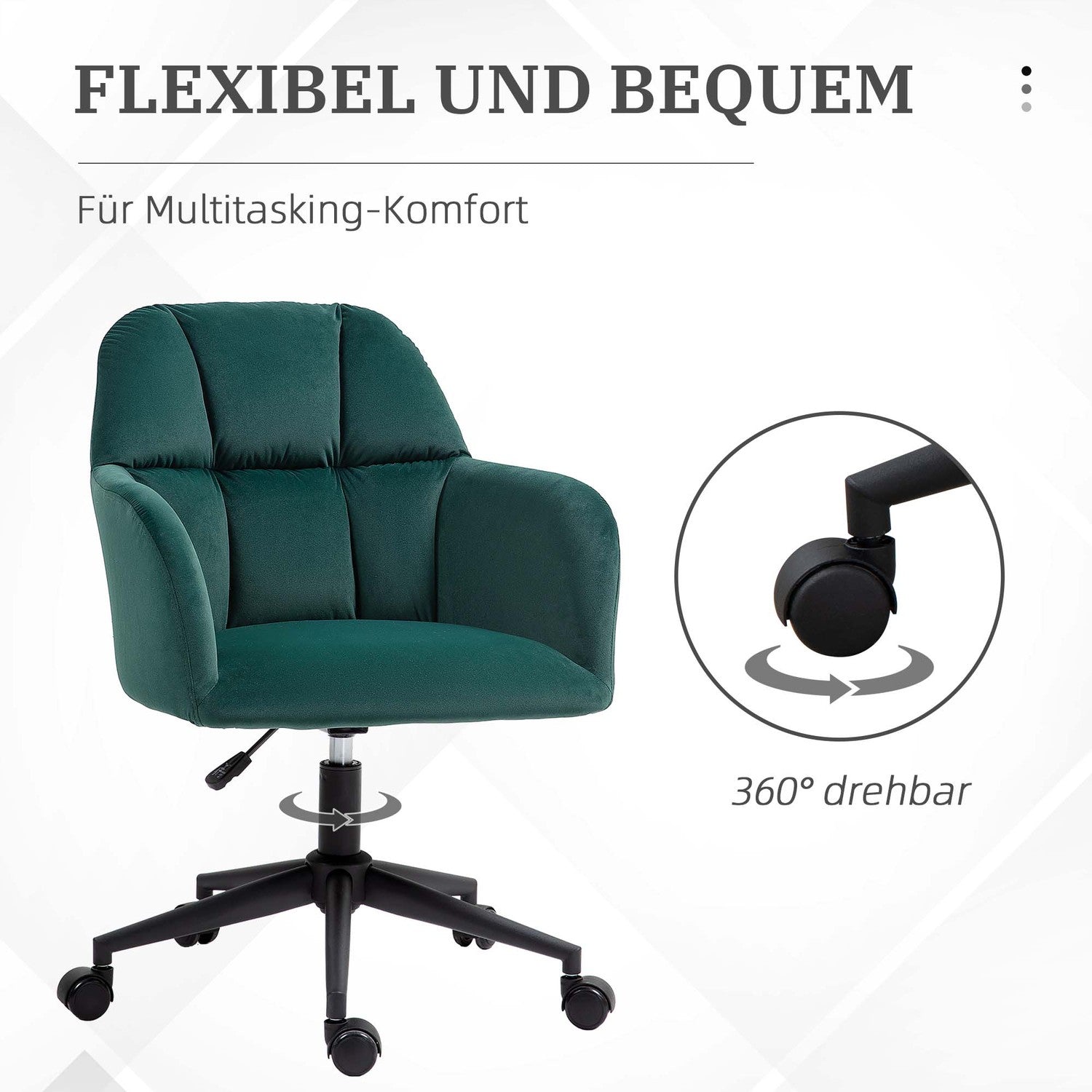 Groen Fluweel Look Draaibare Bureaustoel, Verstelbaar Met Armleuningen