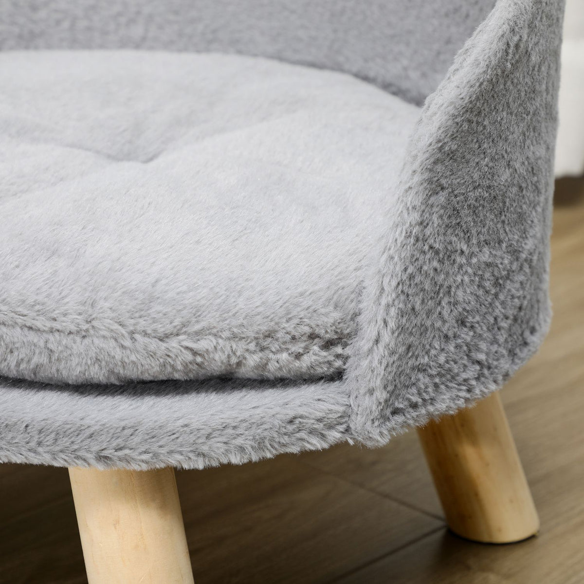Grijze honden- en kattenmand met antislip houten poten, 40,5 cm