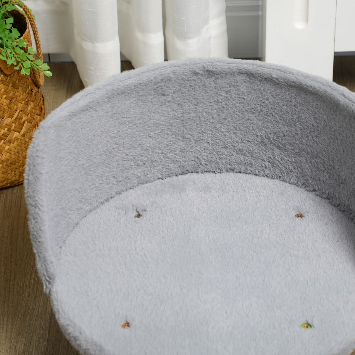 Grijze honden- en kattenmand met antislip houten poten, 40,5 cm