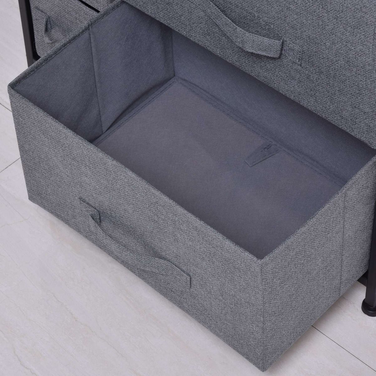 Grijze ladekast met 7 stoffen laden – metalen frame