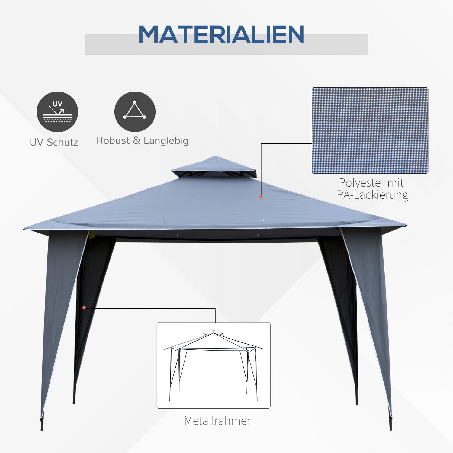 Grijs metalen partytent 3,45x3,45x2,68M polyester