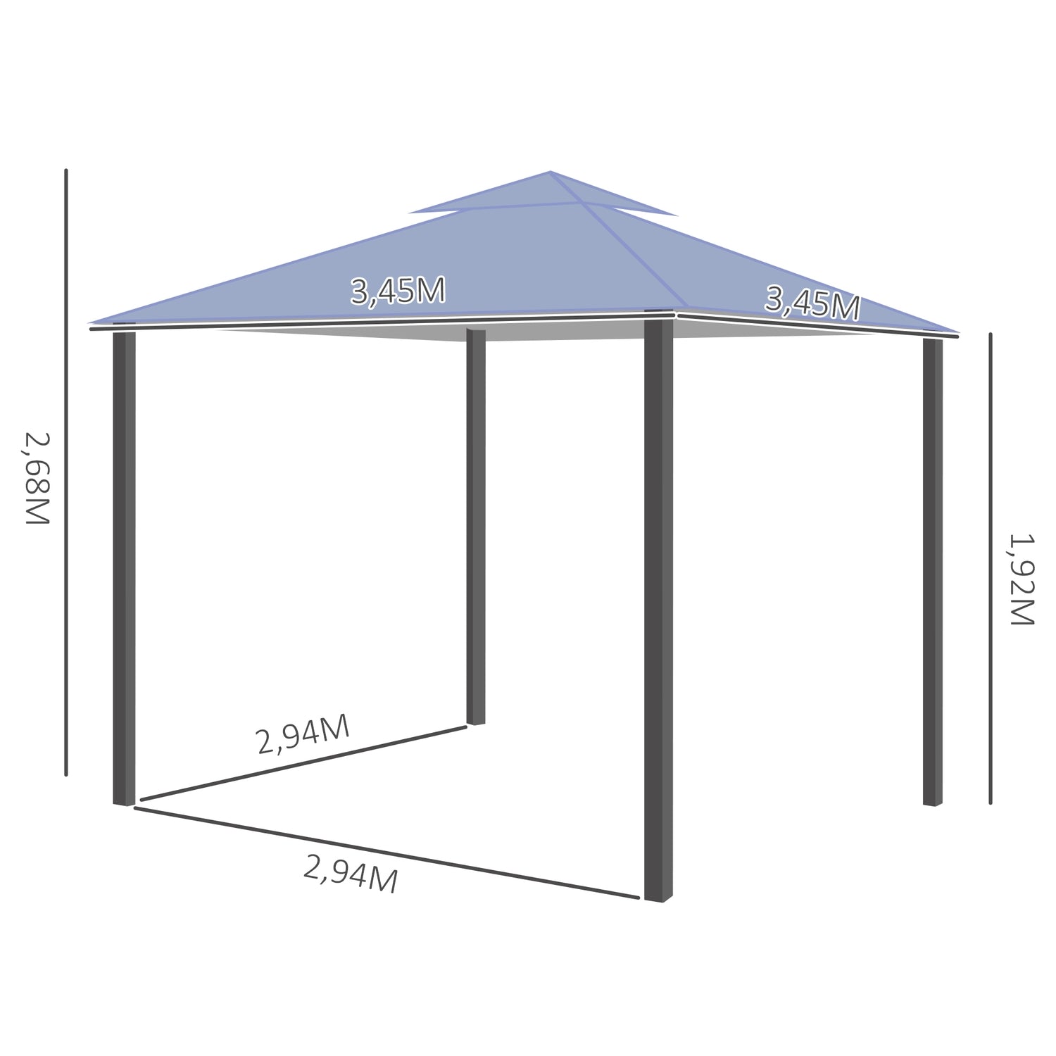 Grijs metalen partytent 3,45x3,45x2,68M polyester