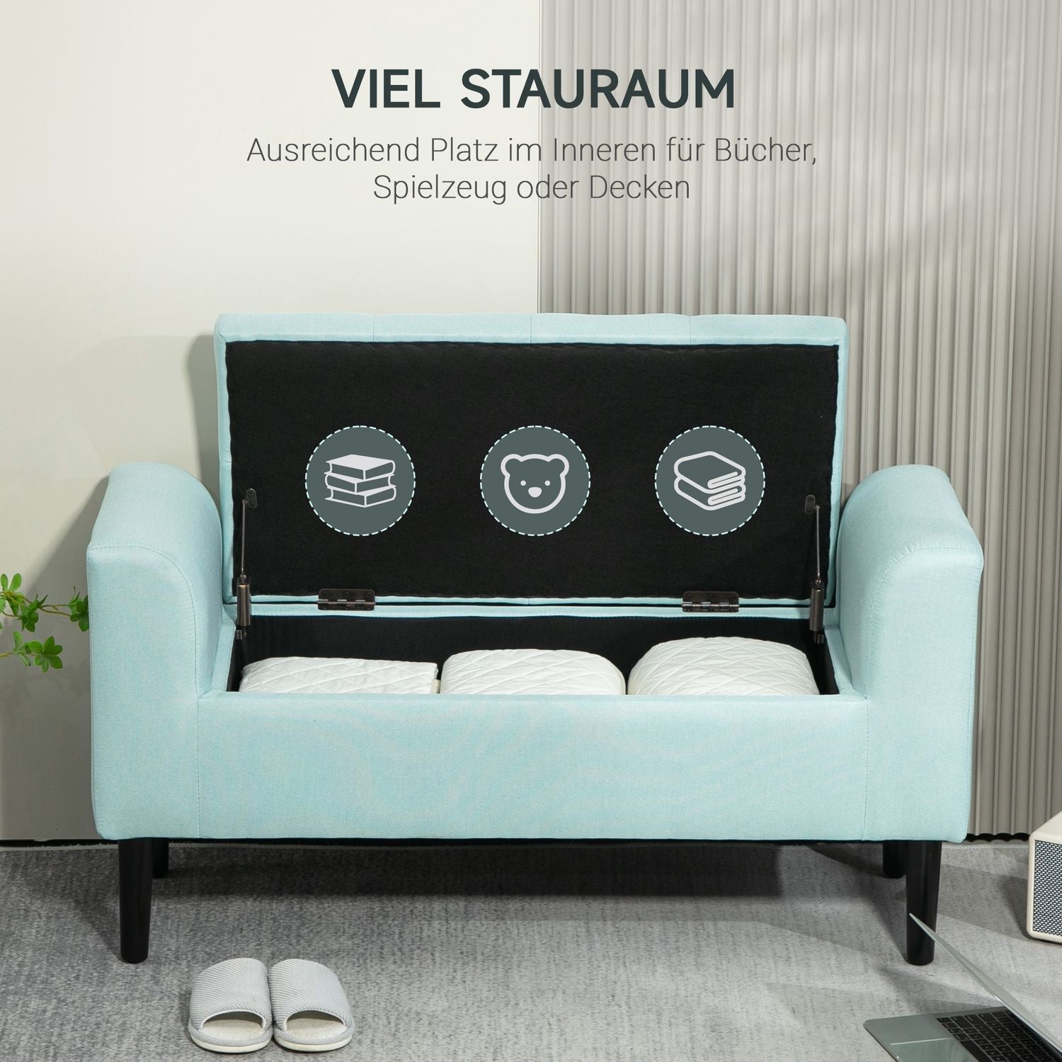 Groene gestoffeerde opbergbank – 100 x 40 x 44 cm