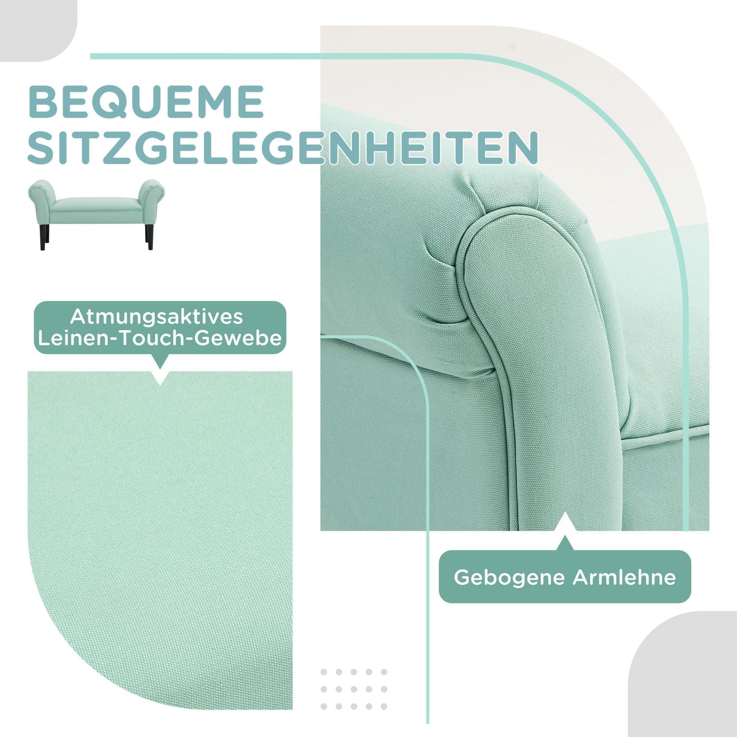 Groene gestoffeerde halbank, 130 kg draagvermogen, 102x36x51 cm