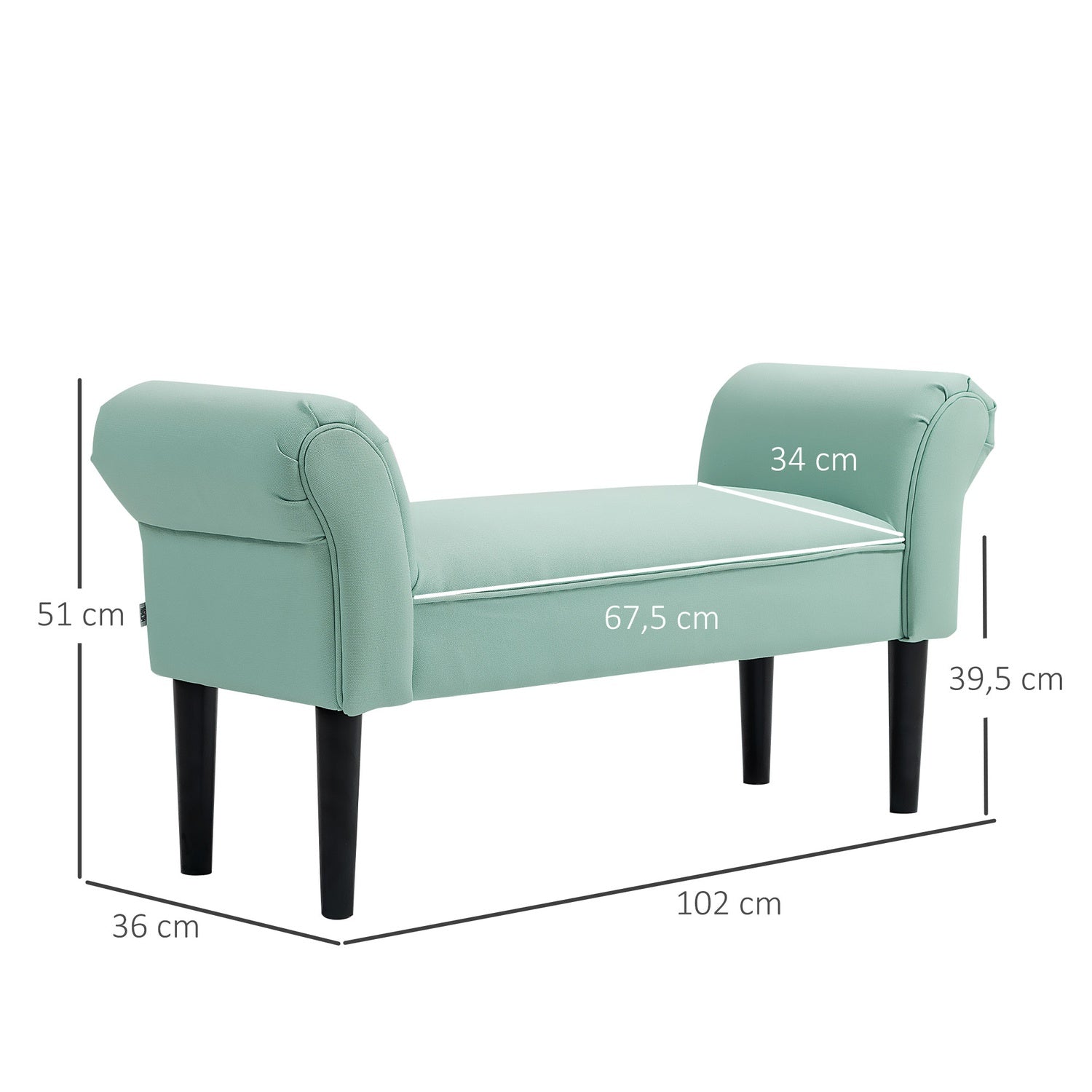 Groene gestoffeerde halbank, 130 kg draagvermogen, 102x36x51 cm