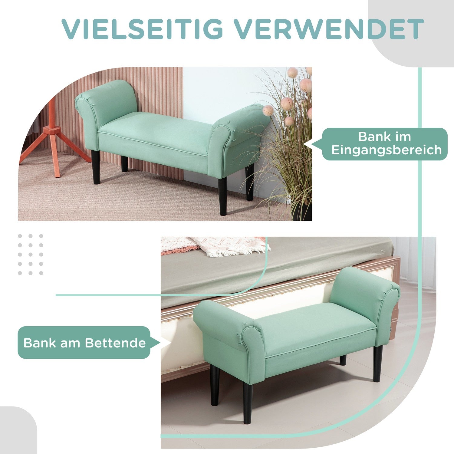 Groene gestoffeerde halbank, 130 kg draagvermogen, 102x36x51 cm