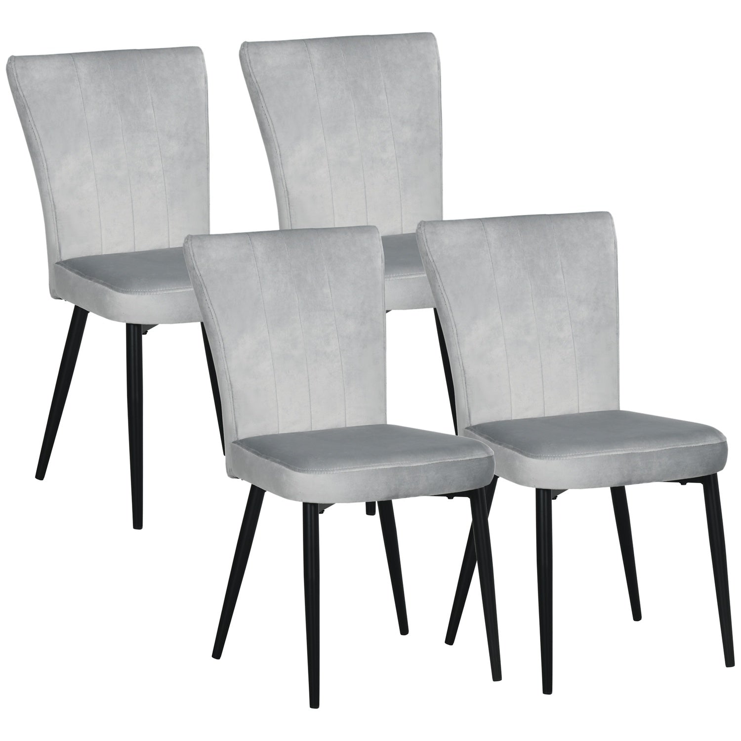 Grijze fluwelen eetkamerstoelen, set van 4 – Stalen frame, 46x65x87 cm