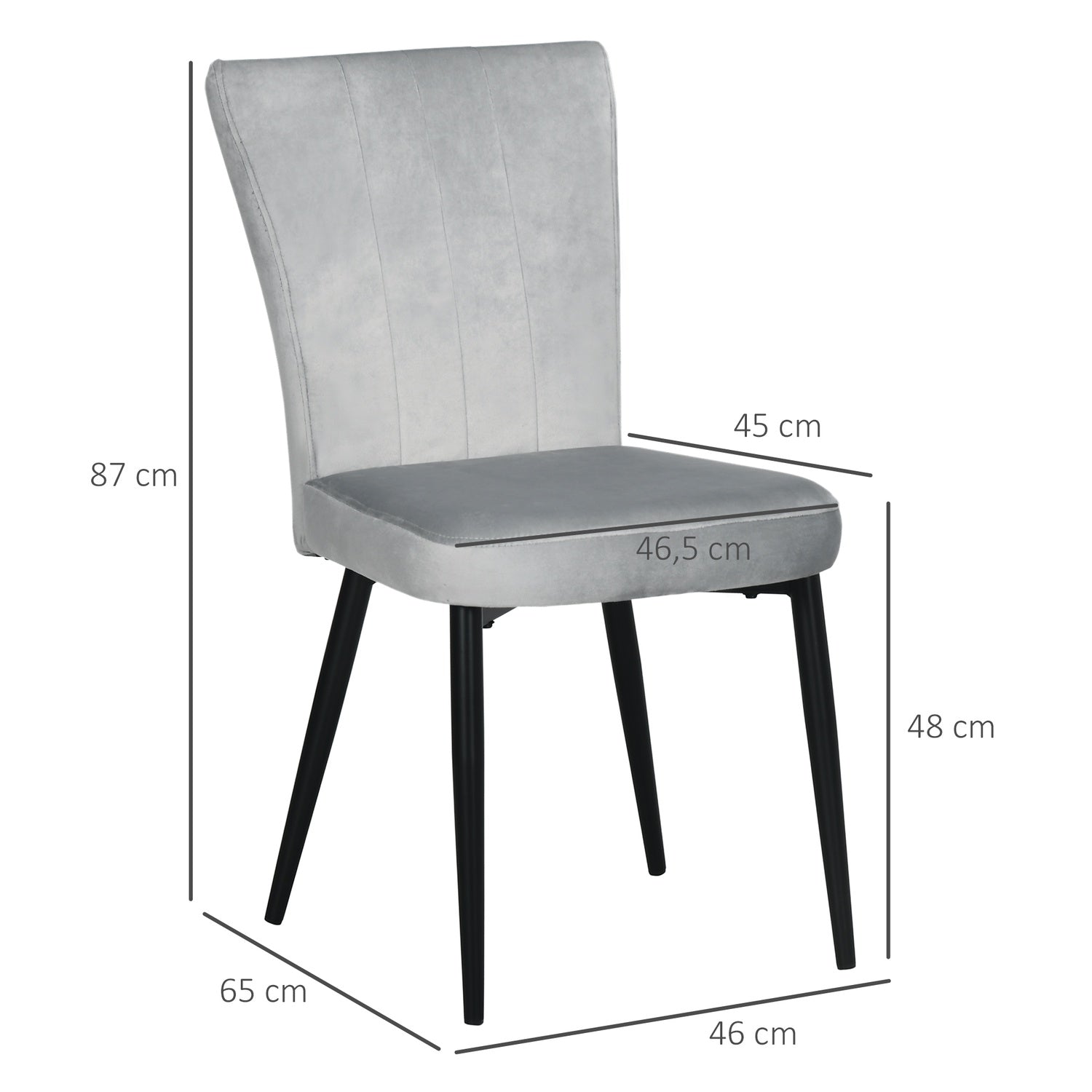 Grijze fluwelen eetkamerstoelen, set van 4 – Stalen frame, 46x65x87 cm